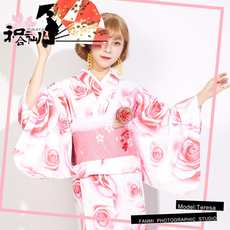 日本和服正裝櫻花季抖音玫瑰花語浴衣限時四件套