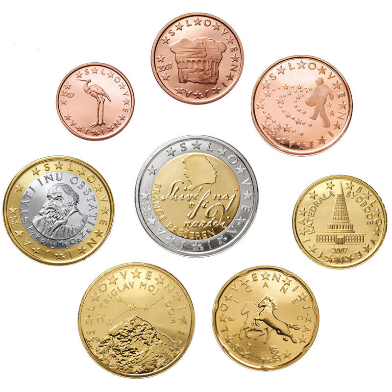 【首年幣】EURO 斯洛維尼亞2007年 2歐元發行首年 1 cent ~ 2 euro  全新8枚一組