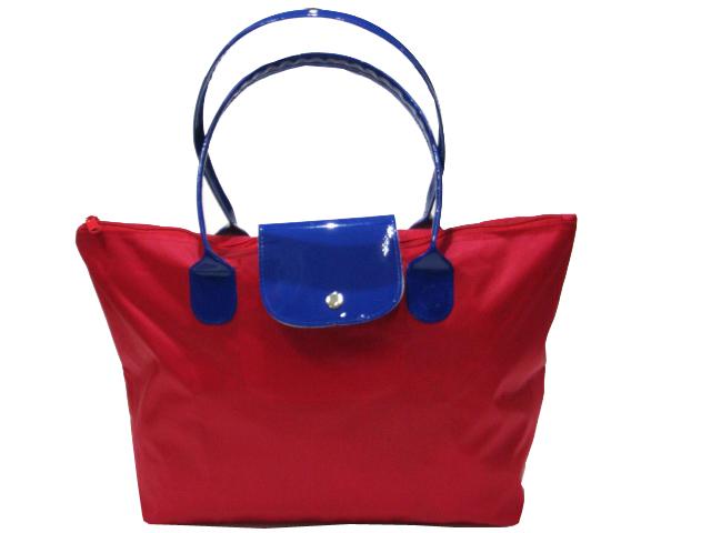 【小米皮舖】 A 6864-(特價拍品)尼龍旅行袋,跑單幫袋,購物袋紅色配藍背帶