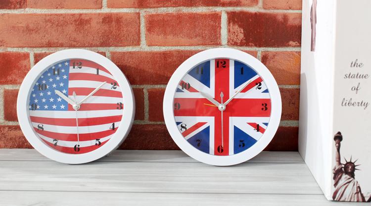 歐式美式英式小鬧鐘 美國英國 國旗座鐘桌鍾 創意小台式時鐘表