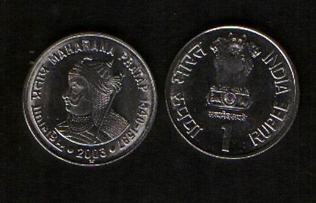 印度紀念幣，K314，1盧布，2003，品相全新UNC