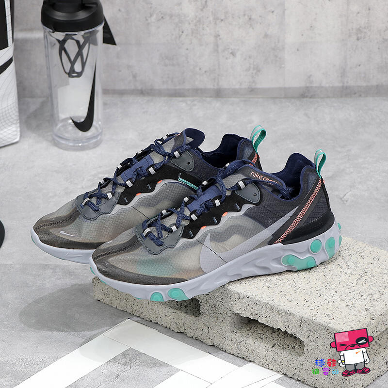 球鞋補習班NIKE REACT ELEMENT 87 GREEN 黑綠透明慢跑鞋輕量化AQ1090