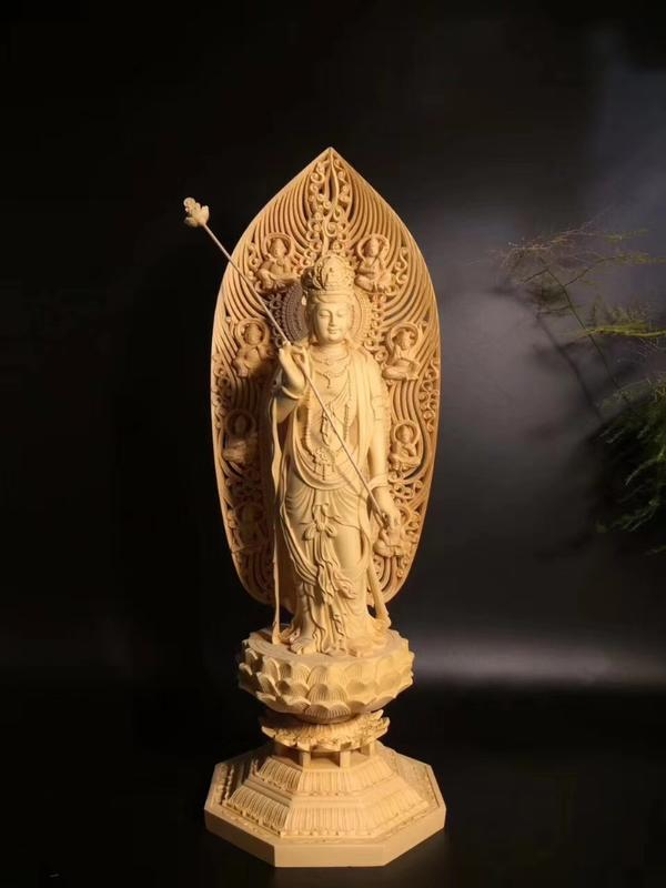 白檜木精雕東方三聖藥師佛日光菩薩月光菩薩佛像木雕供奉裝飾擺件| 露天
