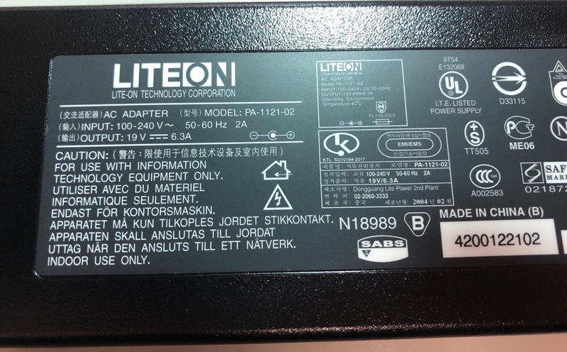 LITEON變壓器 19V 6.3A 120W (含電源線)