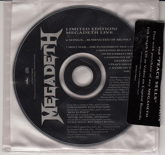 絕版限量仕樣無IFPI Megadeth ‎ 92 Limited Edition! LIVE 現場 進口原版CD@B2