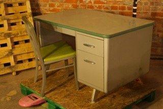 Vintage Americana。復古事 美國進口 1950年代全鋼製 工業風 辦公桌椅組 復古 書桌椅組特價中