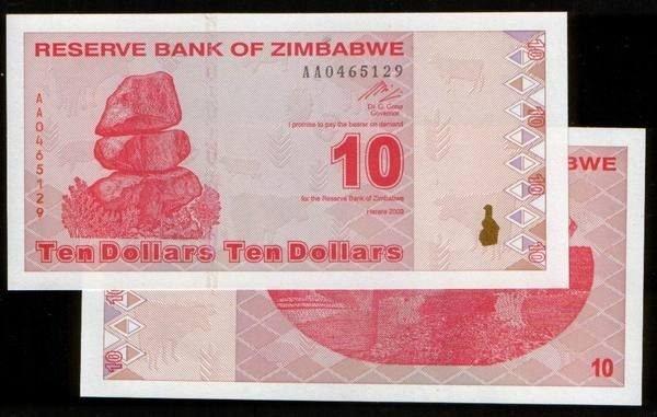 ZIMBABWE(辛巴威紙幣），P94，10-Dollar，2009，品相全新UNC