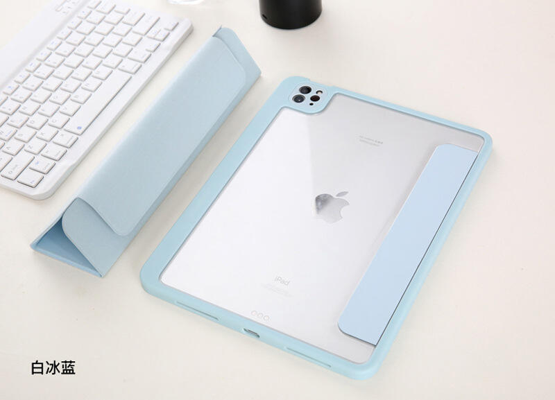 GMO Apple蘋果iPad Air 4代 5代10.9吋八色翻蓋皮套磁吸可拆式含筆槽休眠保護套殼防摔白冰藍