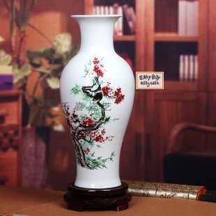 【EZBUY】千喜景德鎮陶瓷器薄胎瓷粉彩花瓶魚尾瓶簡約現代喜上眉梢鳥梅花