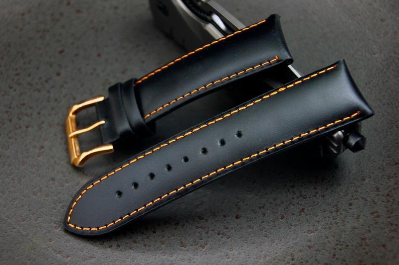 24mm收22mm ~ 7mm加厚版, 皮底皮面可替代各品牌同規格原廠錶帶,平面真皮錶帶橘色縫線