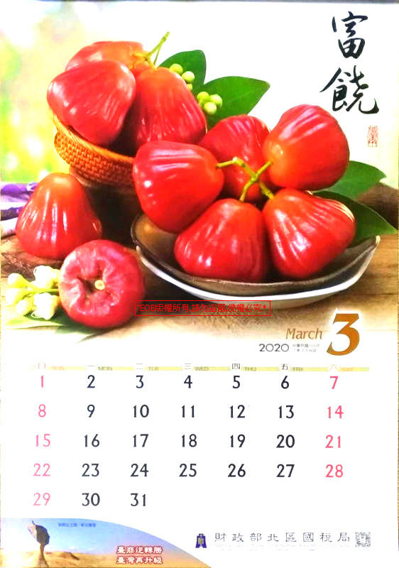 2020年國稅局水果月曆/2020年國稅局月曆/2020年台灣水果月曆