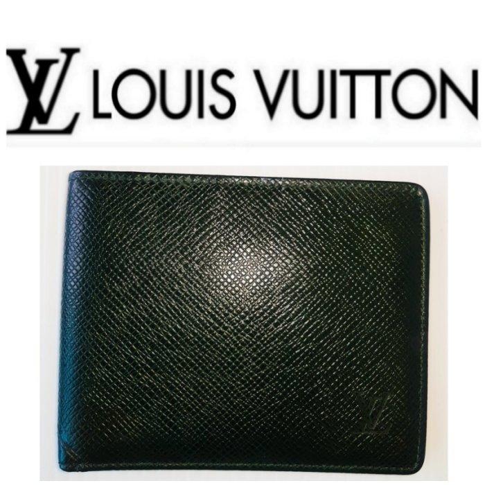 Louis Vuitton防刮Taiga對摺 LV男皮夾 4信用卡夾 短夾 發財夾 零錢皮包$498 1元起標 有