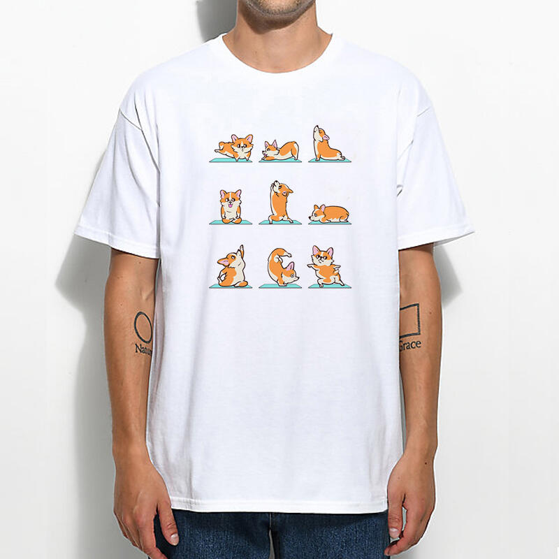 Corgi Yoga 短袖T恤 2色 柯基瑜珈健身趣味幽默動物印花潮T