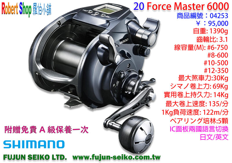 羅伯小舖】電動捲線器Shimano 20 Force Master 6000,FM6000 贈送免費A級保養一次, 露天市集