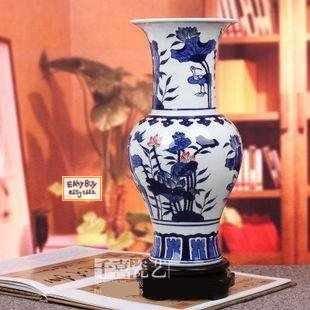 【EZBUY】景德鎮陶瓷器青花瓷花瓶魚尾籃子荷花工藝品 古典家居擺件