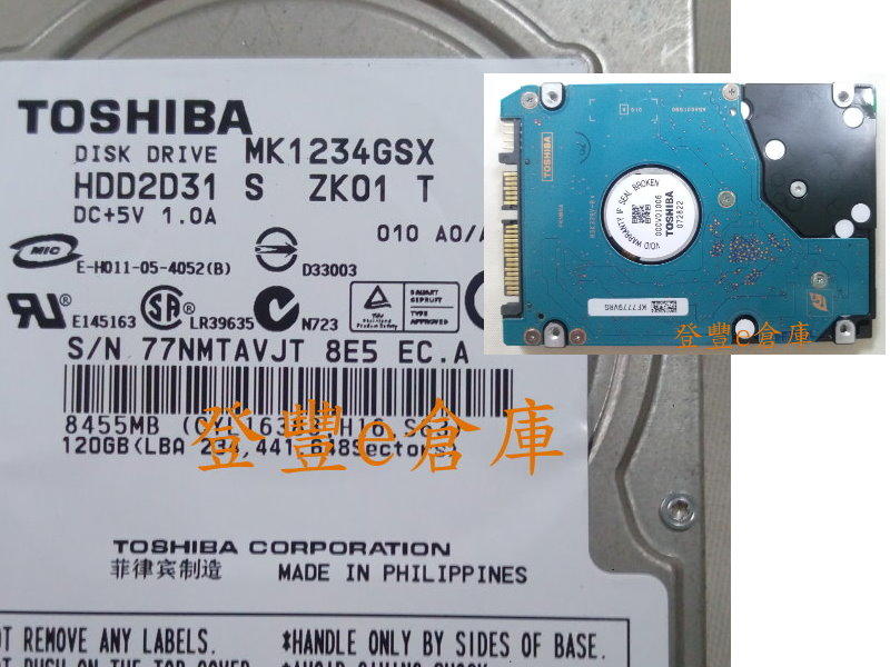 【登豐e倉庫】 F720 Toshiba MK1234GSX 120G SATA1 救資料 自拆損壞 無法讀取