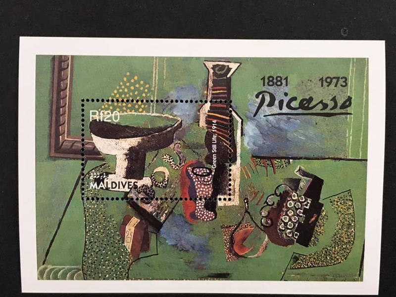 1993 馬爾地夫 畢卡索畫作《綠色靜物》小全張1全130元