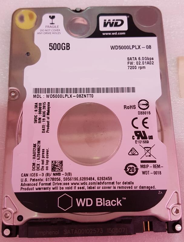 WD Black 2.5吋 500GB 7200RPM WD5000LPLX-08 (二手良品)