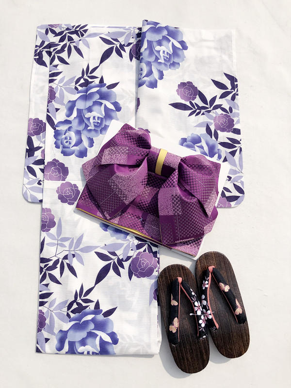 01高級和服浴衣棉絽大氣牡丹 紫花