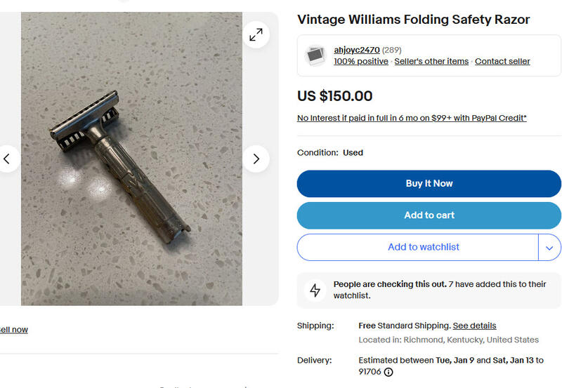 美國轉單代付Vintage Williams Folding Safety Razor