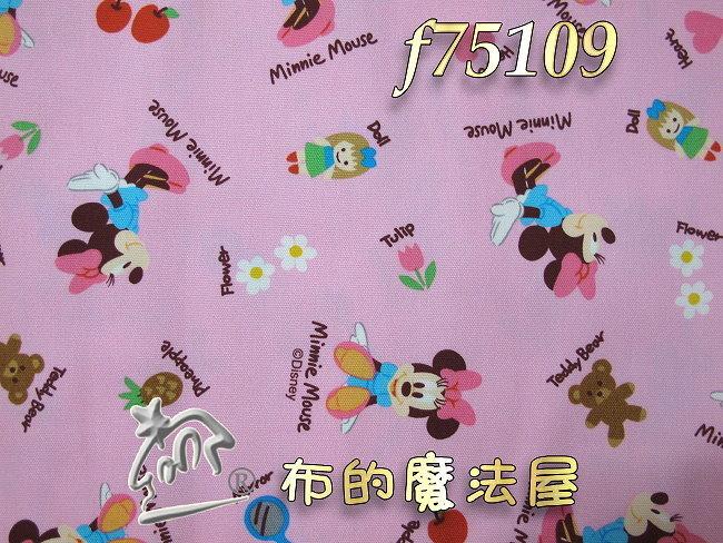 【布的魔法屋】日本正版原裝f75109迪士尼Minnie粉紅小花米奇女朋友米妮中厚純棉布料日本進口布料(超人氣卡通布料)