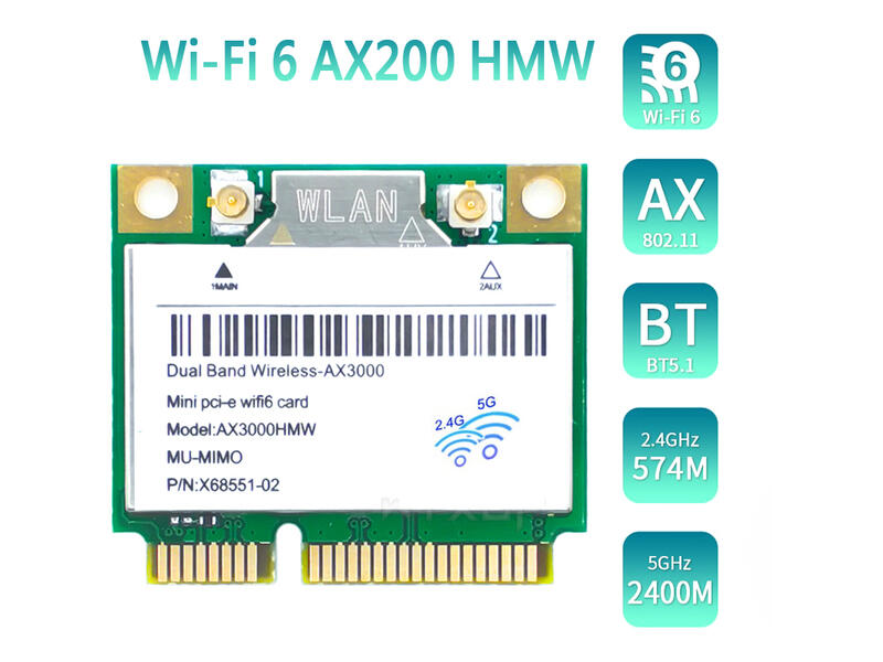 Intel 晶片 AX200、AX210 無線網卡 Mini PCIE WiFi 6 IPIX 1 一代天線 老電腦救星
