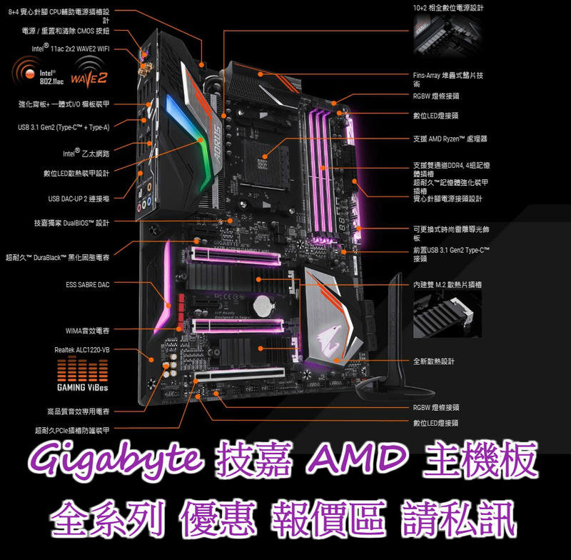 【精品3C】GIGA 技嘉 AMD 主機板 全系列 優惠報價區 私訊 AM4 A320 B350 X470 X399