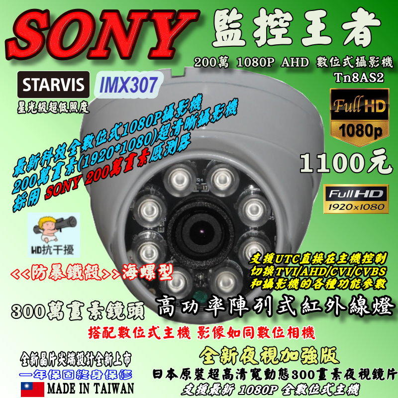《數位批發王》星光級超低照度SONY IMX307晶片 1080P<防暴鐵殼海螺型>攝影機 型號:Tn6AS2