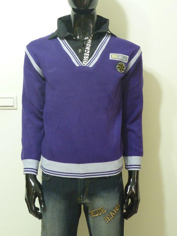 sun-e彈性假兩件式針織保暖長袖上衣(305-8618-07)紫(22)灰 單一尺寸 鮮豔配色 簡潔時尚