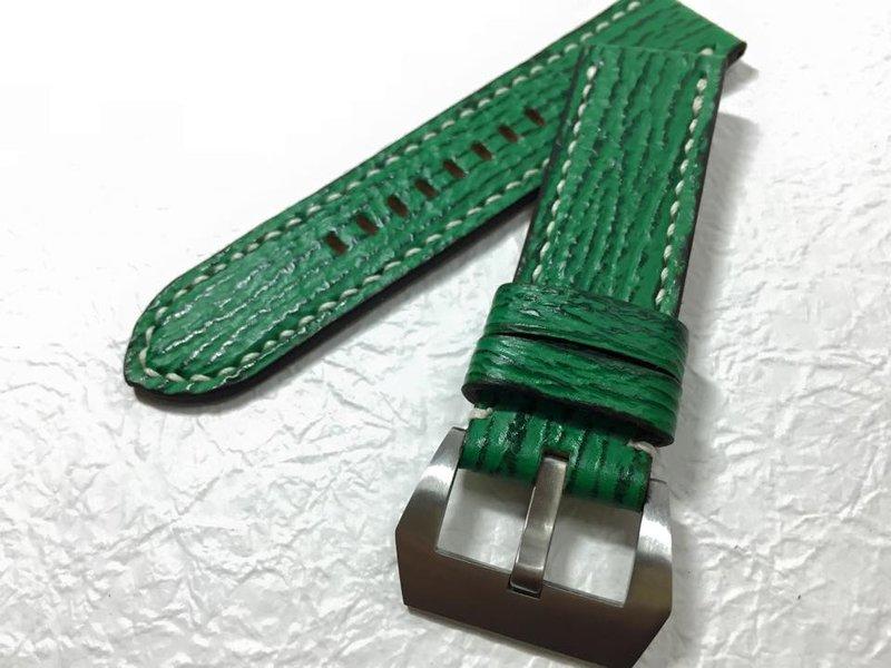 手工皮革錶帶 草綠日本鯊魚 各尺寸皆可訂製