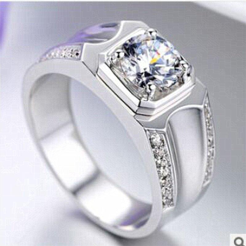 特價時尚土豪飾品 925純銀鍍鉑金指環 鑲嵌高碳真鑽1克拉男士戒指 精工滿 鑽戒高碳仿真鑽石  FOREVER鑽寶