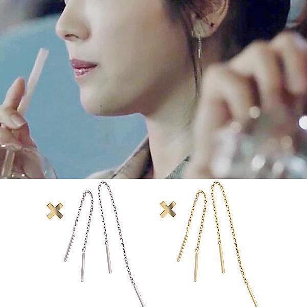 韓國進口 太陽的後裔款十字架鏈穿式耳環70-61-22*(現貨)