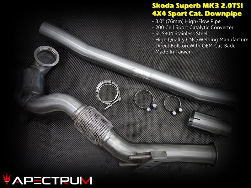 Skoda Superb MK3 2.0TSI 4X4 四輪傳動專用 76mm 200鉬 Downpipe 當派排氣管