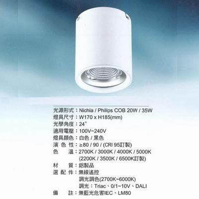 【飛騰照明】FLS863-1-LED35W/2700K-W170mm,H185mm-100~240V-全電壓黃光吸頂筒燈