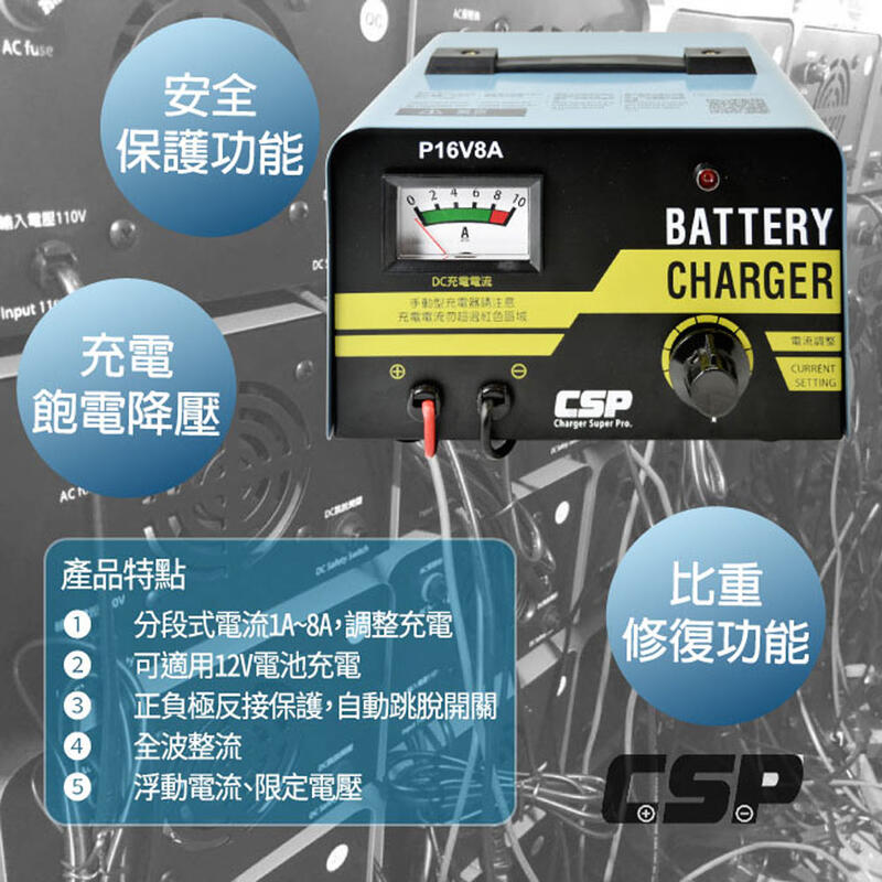 ☼ 台中苙翔電池 ►P16-8A同等P16-6A 微調式充電機 充電器 可充鉛酸電池 機車電池 維修廠用品