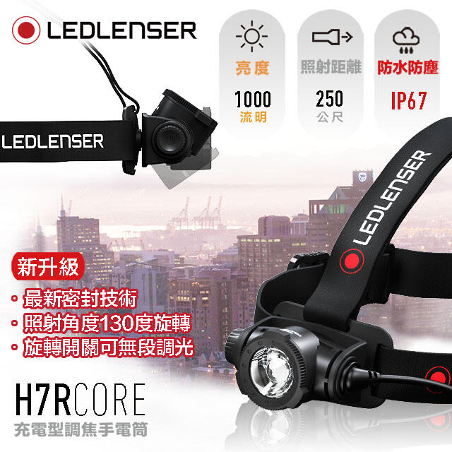 【LED Lifeway】德國 Ledlenser H7R Core (公司貨) 1000流明 充電式伸縮調焦頭燈