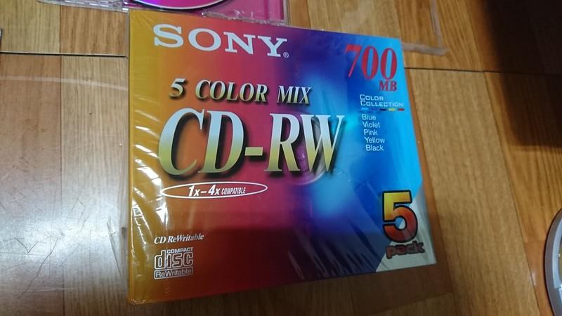 全新未拆 Sony CD-RW 700MB 燒錄 空白 光碟 彩色 粉紅 紫 藍 黃 黑 色 共5片