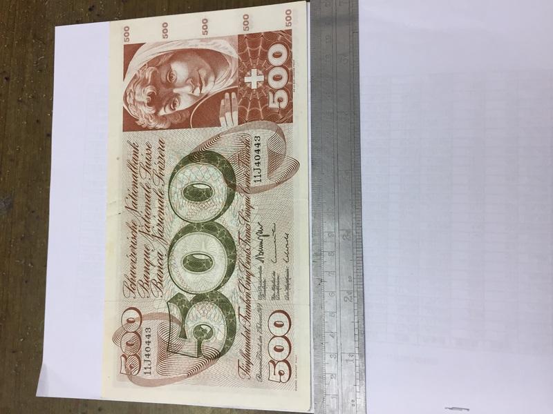 極美極少見1974年瑞士舊版大型鈔500法郎