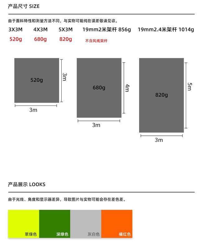 【山道具屋】三峰出 3F 15D 5000mm 超輕銀膠遮陽抗塗矽四角天幕(贈地釘/520g起-3X3~5X3)