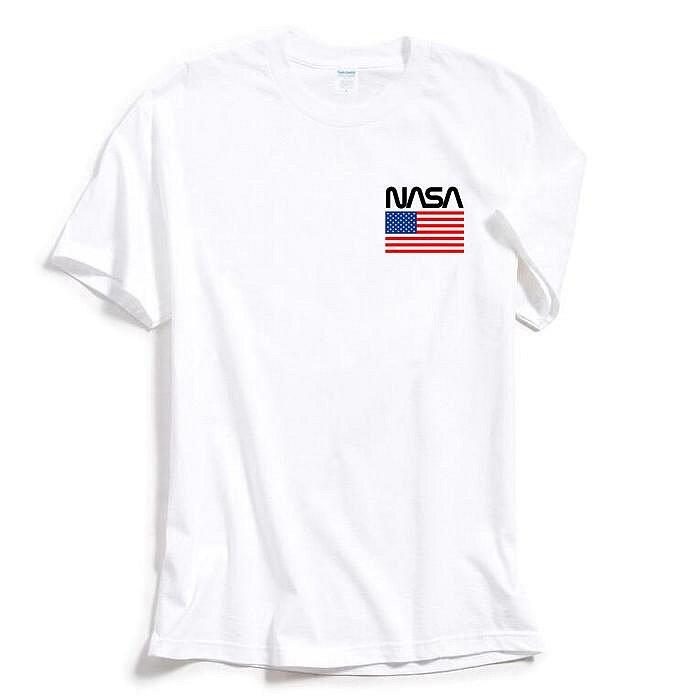 NASA American Flag 左胸 短袖T恤 白色 美國太空總署 USA 美國國旗