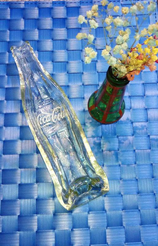 可口可樂玻璃瓶的盤+乾燥花含瓶+墊