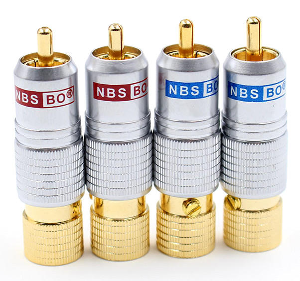 【阿貝新品】美國 NBS 帶鎖免焊 發燒級RCA端子 蓮花插頭 無氧純銅鍍金 尾孔10mm 