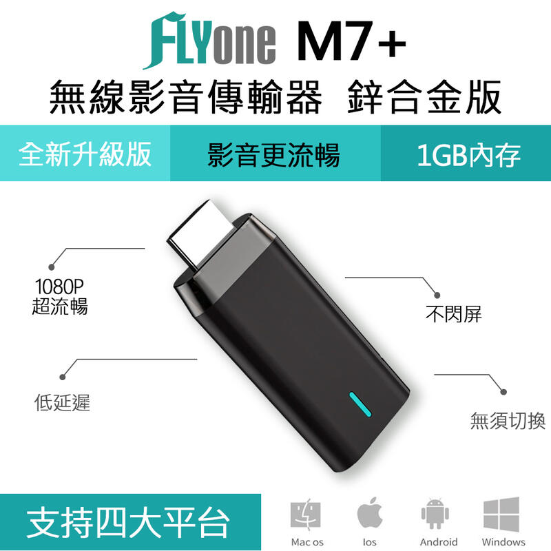 【現貨】FLYone M7+ 鋅合金版 Miracast無線雙核心影音傳輸器 iOS/Android/Mac/Win10