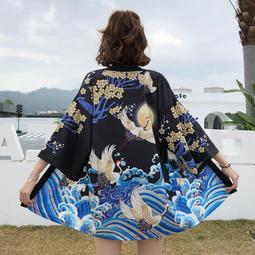 台灣現貨🔵日本海浪祭典外套2色送腰帶 海浪浪花鯉魚日本羽織  日式和風和服 日本料理制服 仙鶴外套白色外套黑色外套