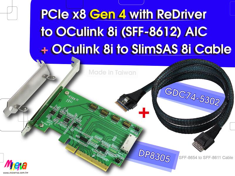 PCIex8 Gen4+ReDriver to Oculink 8i+Oculink to SlimSAS, 100cm 露天市集 全