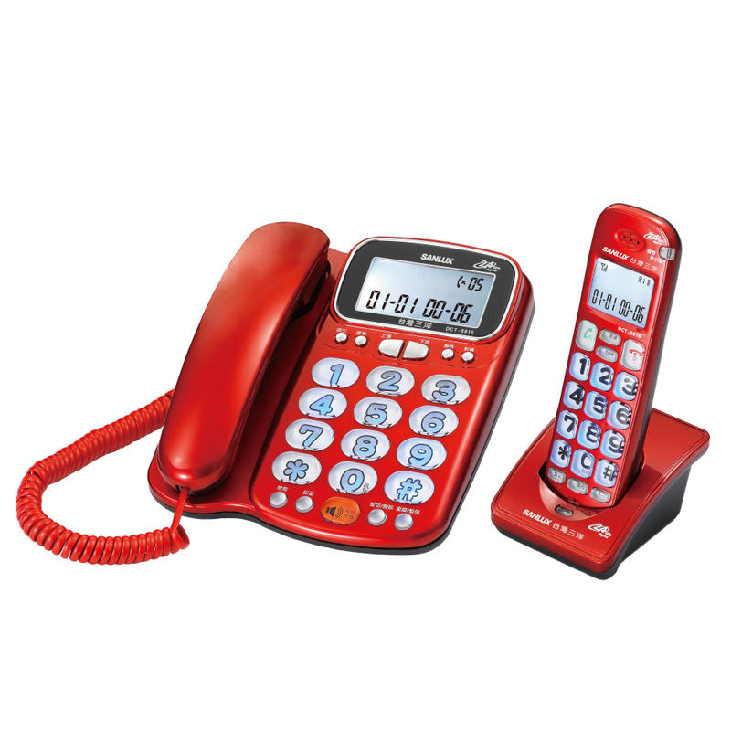 【福利品有刮傷】台灣三洋SANLUX數位無線電話機 DCT-8916 紅灰