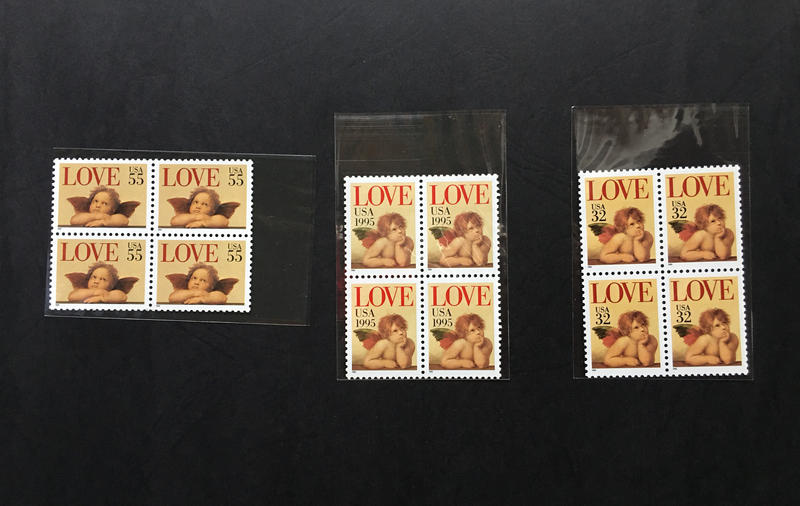 美國 55/32分面額/"1995" Cupid Love 專題郵票， B.O./4 四方連新票 1995 發行