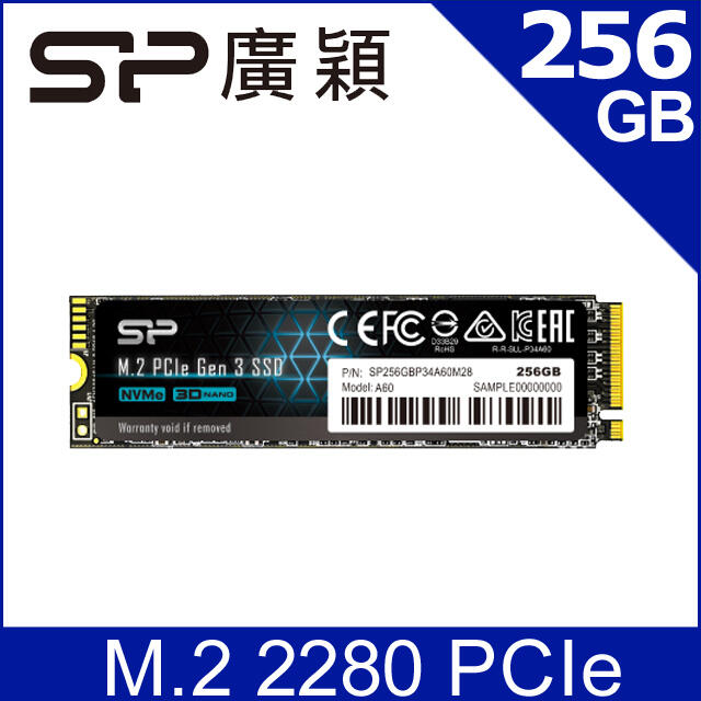 全新品原廠5年保)SP廣穎P34A60 256G 256GB NVMe Gen3x4 PCIe SSD