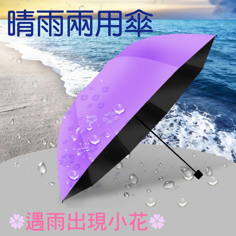 創意遇水開花晴雨傘  三折疊兩用遮陽太陽傘 折疊傘 遮陽傘 兩用傘 防曬防紫外線 太陽傘 黑膠傘