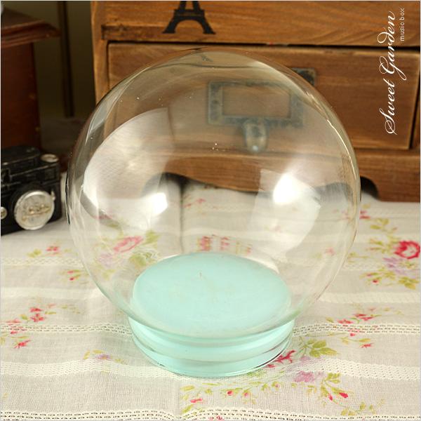 Sweet Garden, 12cm玻璃球罩+藍色軟膠塞 送亮粉 DIY水晶球 氣象球 油水球 雪花球 星空球 刮痕較多